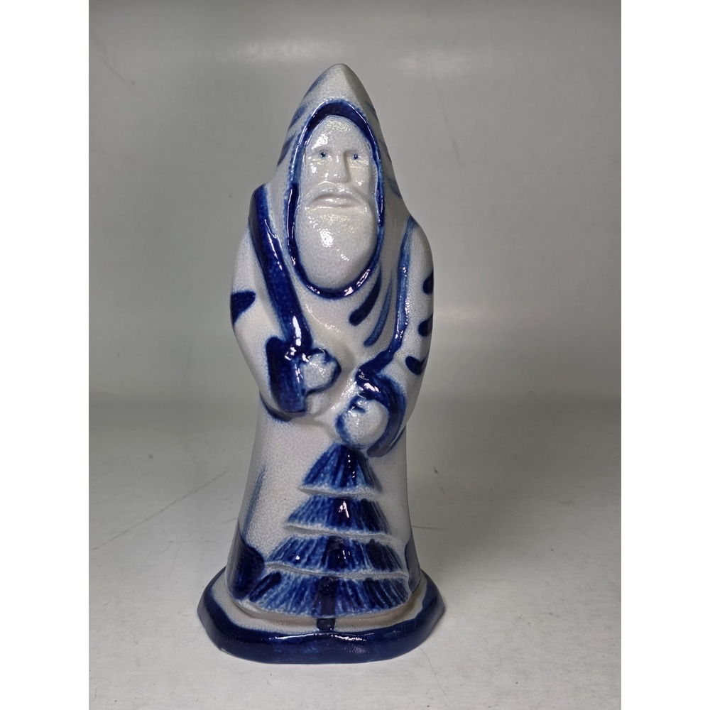 Vintage Eldreth Pottery 1997 Glazed Santa Clause Figurine Blue White Pottery